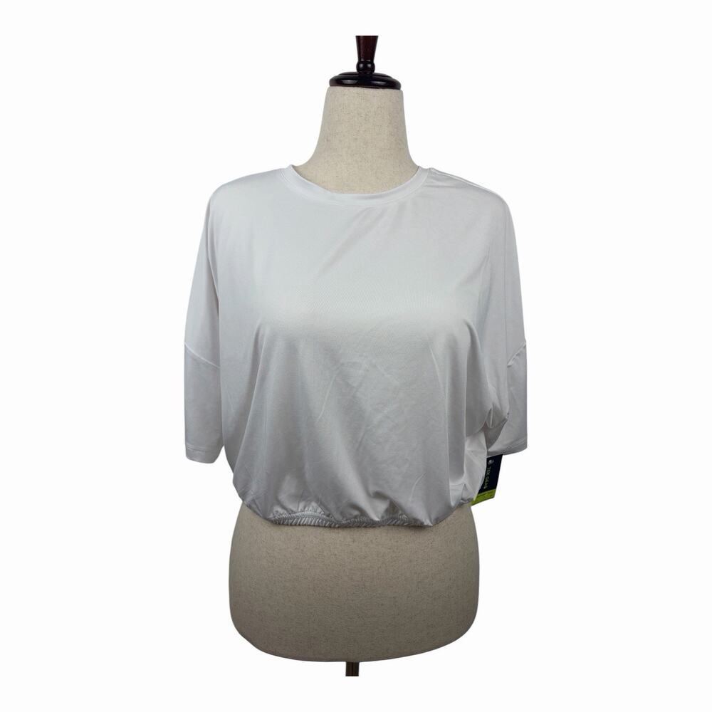 Tek Gear NWT White Cropped Workout Top Womens L Open Back Dolman Relaxed